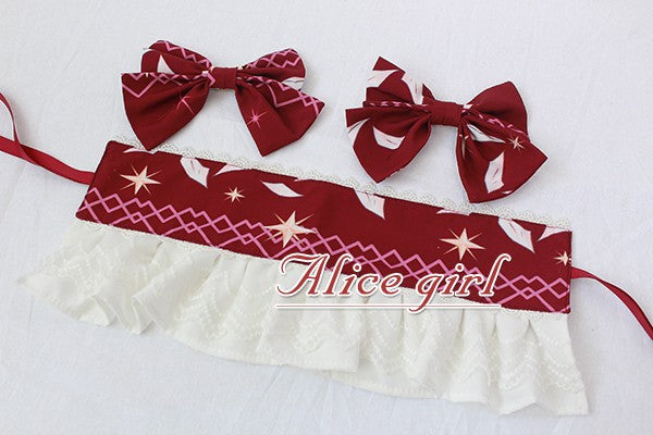 Alice Girl~Multicolors Hairband~Angel Print Lolita Bow with Lace free size wine red 