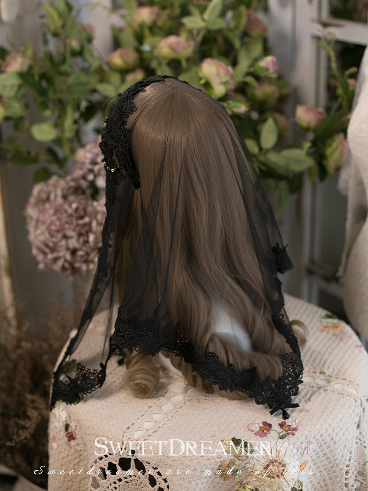 SweetDreamer~Lolita Lace Veil Set Headband 80cm black veil  