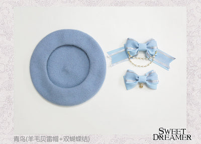 (BuyForMe) SweetDreamer~Vasiliza~Japanese Style Lolita Beret free size light blue (wool beret+2 bows) 