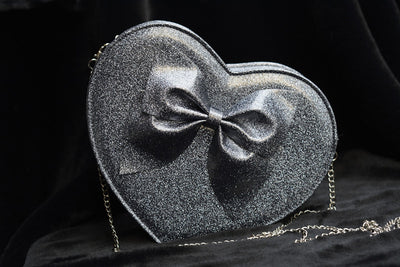 Loris~Kawaii Lolita Heart Shoulder Bag with Bow gray  