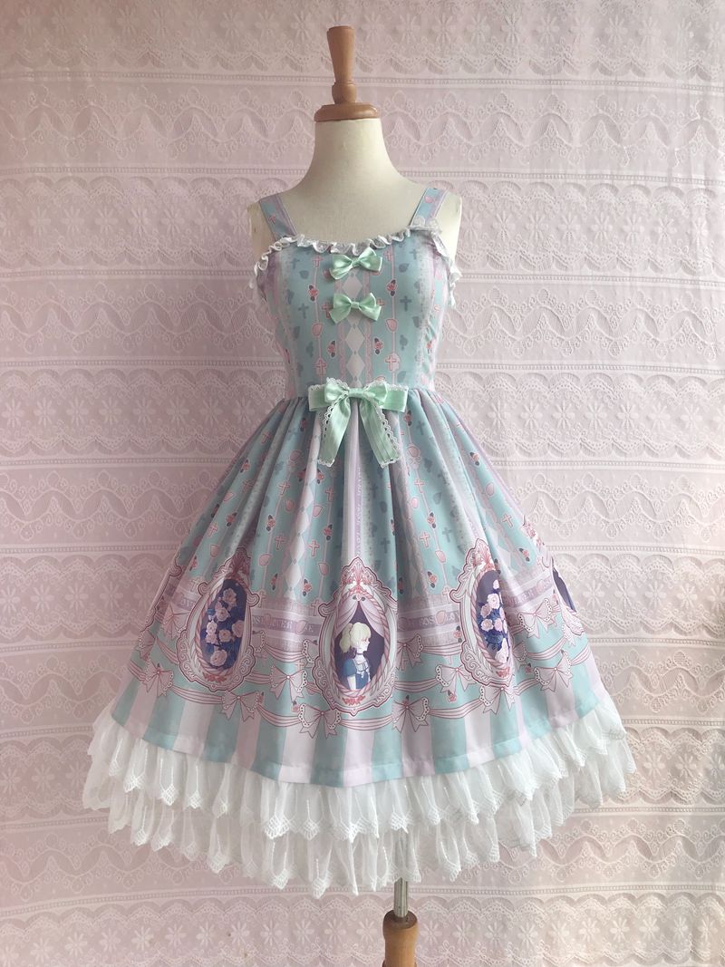 Yilia - Rose Lover Dream - Printed Bow Casual Lolita JSK XS light green