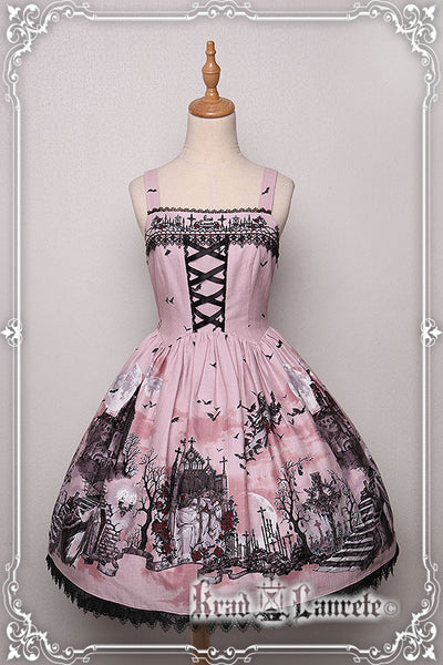 Krad Lanrete~Transilvania moonlight~Gothic Lolita JSK Dress Pink Blue Dress free size pink 