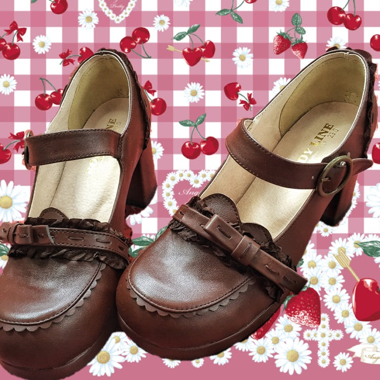 The Seventh Sense - Bow Lace Customized Lolita Shoes 34 brown