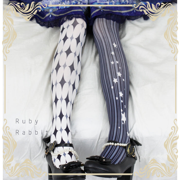 Ruby Rabbit - 80D Lolita Tights Multicolors L dark blue