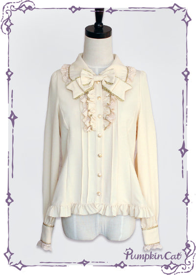 Pumpkin Cat~Gold Trim Long Sleeve Lolita Blouse S butter yellow (old version) 