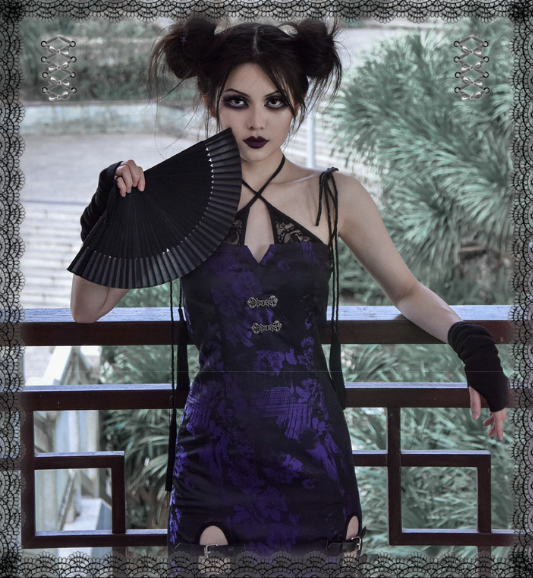 Blood Supply~Ninja~Purple Gothic Chinese Qi Lolita Split Long Dress   