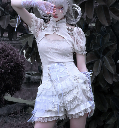 Blood Supply~Gothic Punk Lolita White Lolita Tiered Lace SK   