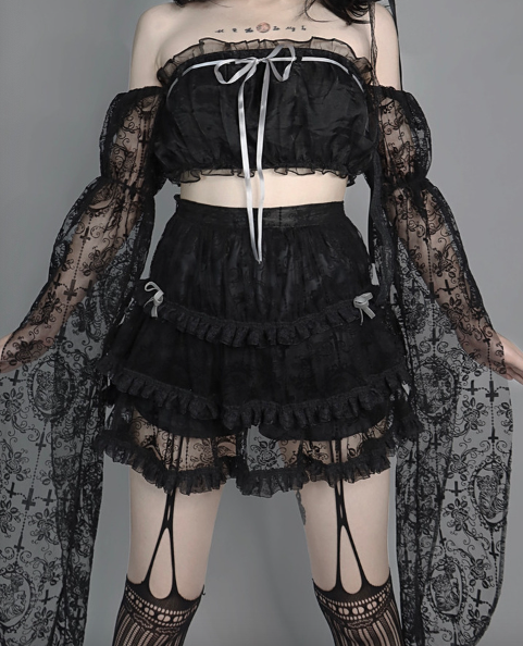 Blood Supply - Dark Feast - Gothic Cross Tiered Mesh Lolita Skirt