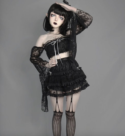 Blood Supply - Dark Feast - Gothic Cross Tiered Mesh Lolita Skirt