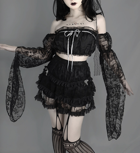 Blood Supply - Dark Feast - Gothic Cross Tiered Mesh Lolita Skirt