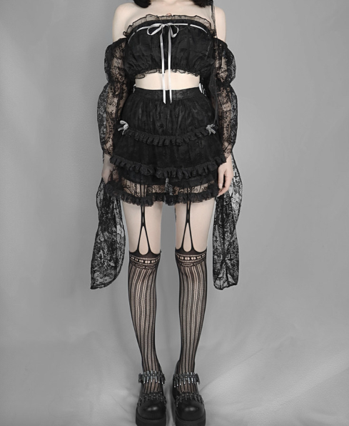 Blood Supply - Dark Feast - Gothic Cross Tiered Mesh Lolita Skirt