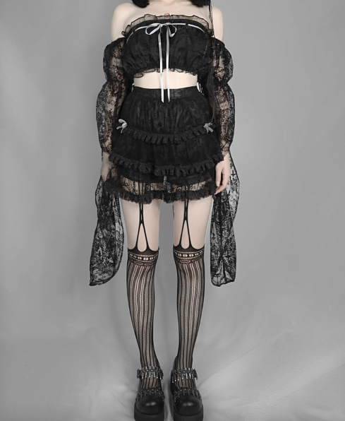 Blood Supply~Dark Feast~Gothic Cross Tiered Mesh Lolita Skirt   