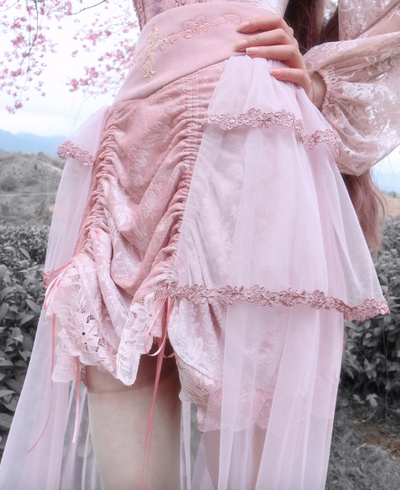 Blood Supply~Sakura Nightmare~Pink Velvet Lotus Embroidery Lolita Skirt   