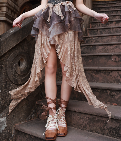 Blood Supply~Dead Leaves At Dusk~Organza Lolita Lace Slit Skirt   