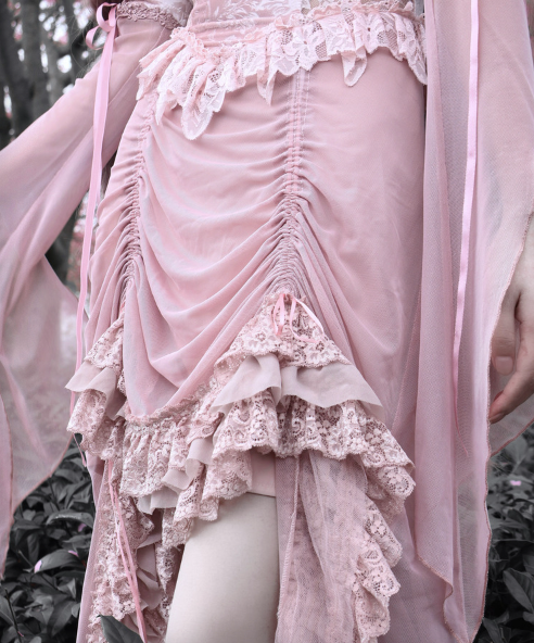 Blood Supply~Sakura Nightmare~Pink Gothic Velvet Drawstring Dress   