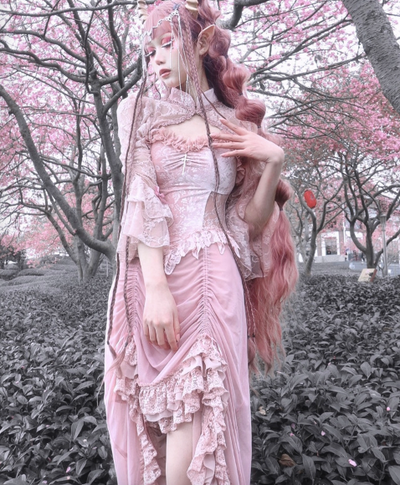 Blood Supply~Sakura Nightmare~Pink Lace Flowing Sleeve Lolita Bolero   
