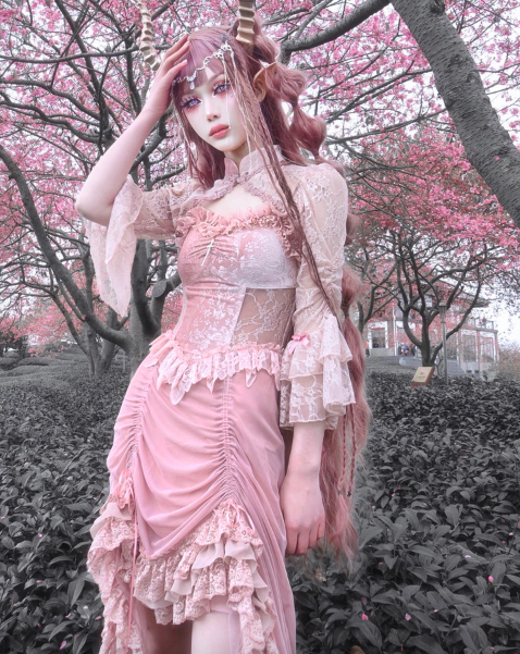 Blood Supply~Sakura Nightmare~Pink Lace Flowing Sleeve Lolita Bolero   