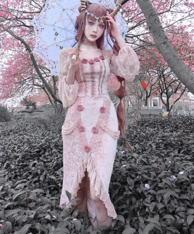 Blood Supply~Sakura Nightmare~Gothic Velvet Pink Mermaid Lolita Skirt   