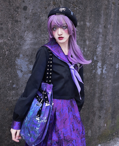 Blood Supply~Missing Purple Butterfly~Dark Purple JK Uniform Sailor Lolita Suit   