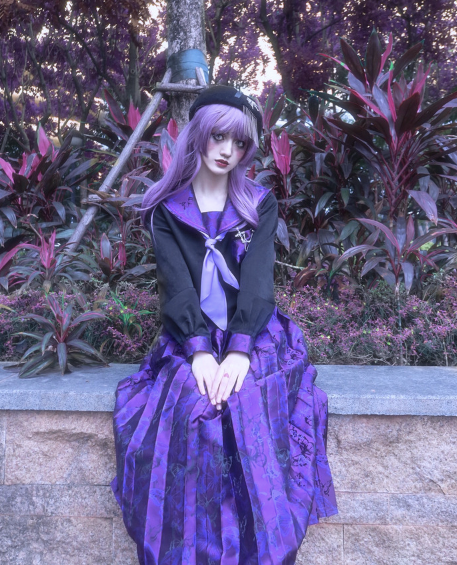 Blood Supply~Missing Purple Butterfly~Dark Purple JK Uniform Sailor Lolita Suit   