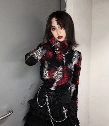 Blood Supply~Gothic Punk Lolita Cobwebs Printed Top   