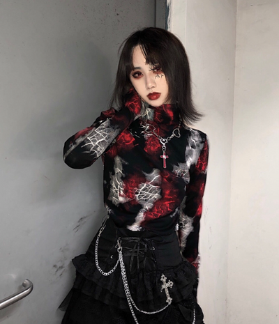 Blood Supply~Gothic Punk Lolita Cobwebs Printed Top   