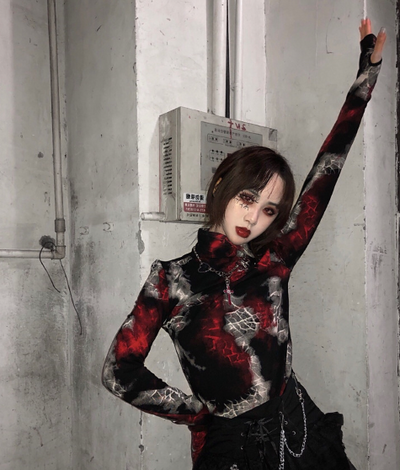 Blood Supply~Gothic Punk Lolita Cobwebs Printed Top   