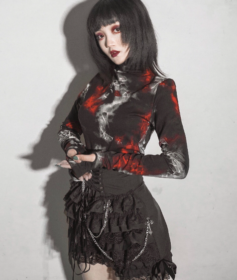 Blood Supply~Gothic Punk Lolita Cobwebs Printed Top   