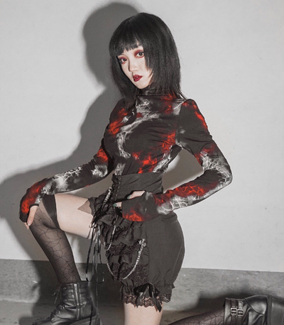 Blood Supply~Gothic Punk Lolita Cobwebs Printed Top   