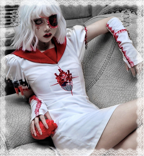 Blood Supply~Tokyo Bloodthirsty Girl~Gothic Lolita Halloween Embroidered Sailor OP   