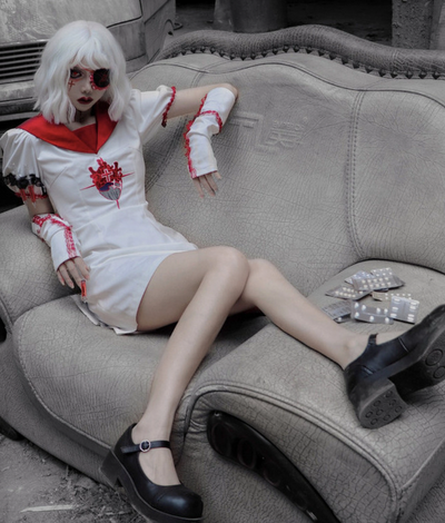 Blood Supply~Tokyo Bloodthirsty Girl~Gothic Lolita Halloween Embroidered Sailor OP   