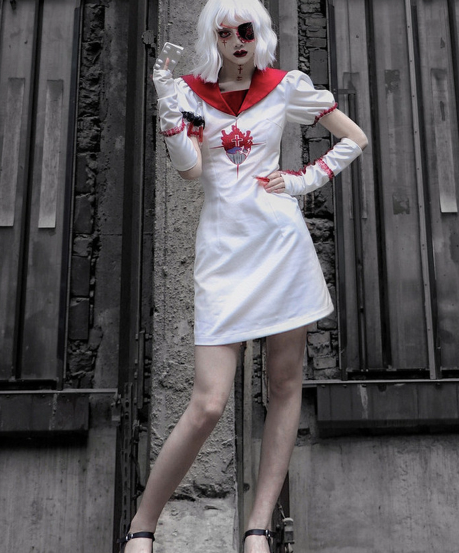 Blood Supply~Tokyo Bloodthirsty Girl~Gothic Lolita Halloween Embroidered Sailor OP   