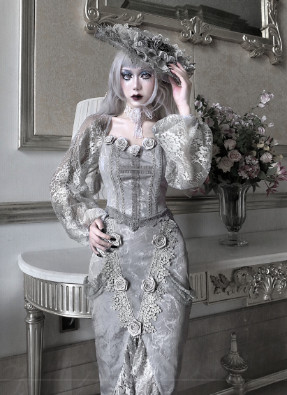 Blood Supply - Rose Funeral - Halloween Rose Slit Mermaid Lolita Skirt