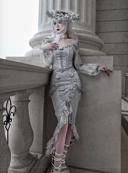 Blood Supply - Rose Funeral - Halloween Rose Slit Mermaid Lolita Skirt