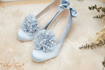 Sentaro~Snow Ear Satin Flower Lolita Tea Party Shoes 33 light blue 