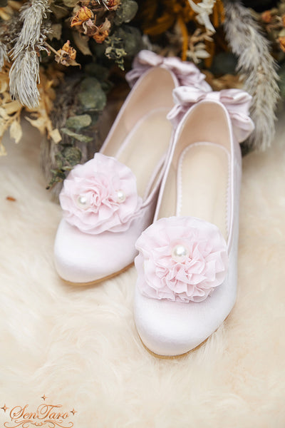 Sentaro~Snow Ear Satin Flower Lolita Tea Party Shoes 33 light pink 
