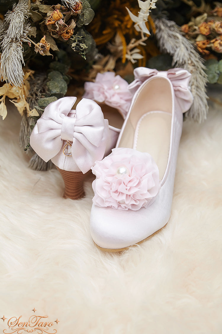 Sentaro~Snow Ear Satin Flower Lolita Tea Party Shoes   