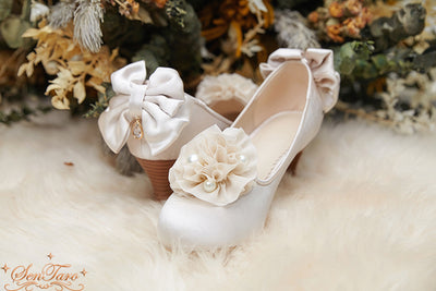 Sentaro~Snow Ear Satin Flower Lolita Tea Party Shoes 33 ivory 
