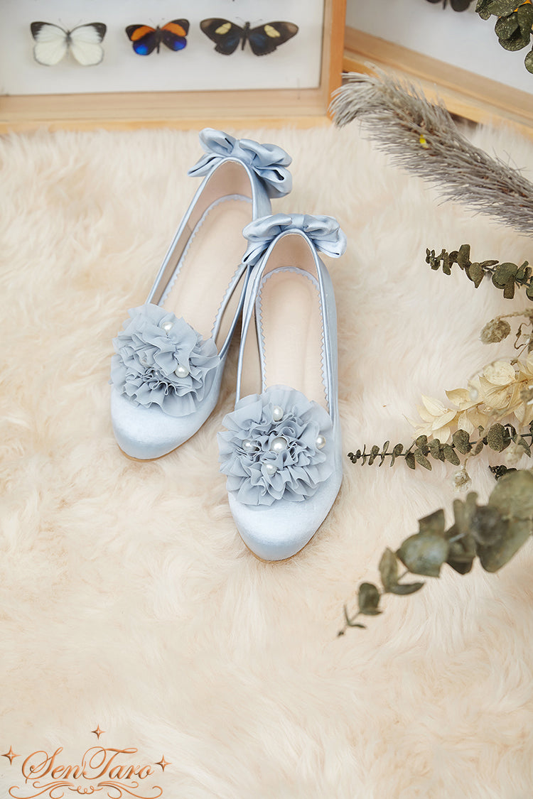 Sentaro~Snow Ear Satin Flower Lolita Tea Party Shoes   