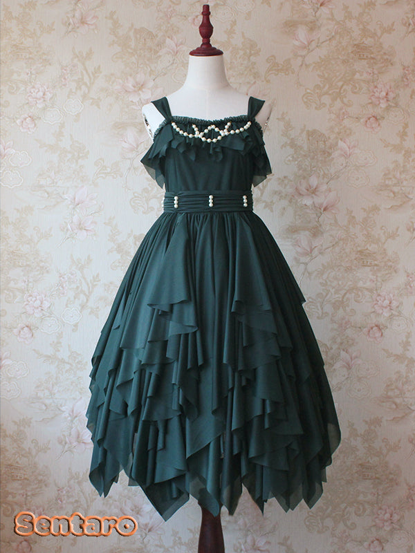 Sentaro~Little Whispers of Love~Multiple Colors Irregular Hem Lolita JSK free size dark green 