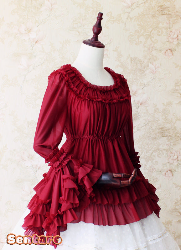 Sentaro~Shufrey~ Classic Elegant Multicolor Lolita Blouse free size wine blouse only