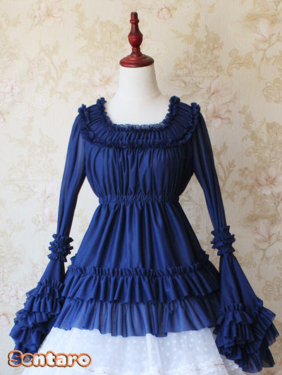Sentaro~Shufrey~ Classic Elegant Multicolor Lolita Blouse free size navy blue blouse only