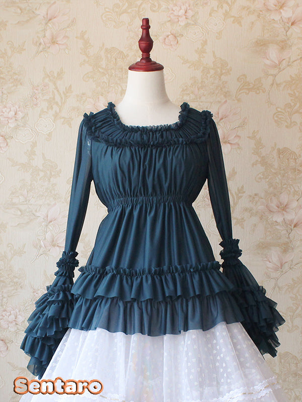 Sentaro - Shufrey - Classic Elegant Multicolor Lolita Blouse One Size peacock blue blouse only