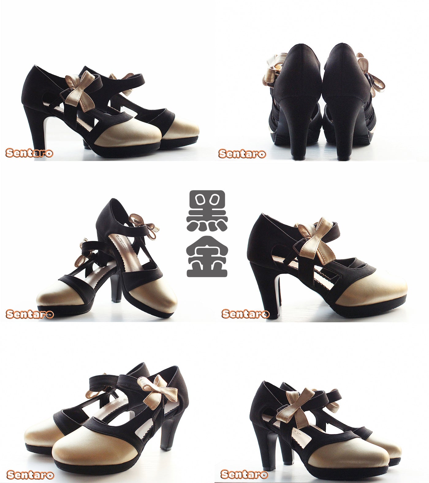 Sentaro GIN. Matte CLA Lolita Heels Shoes 36 black with gold 