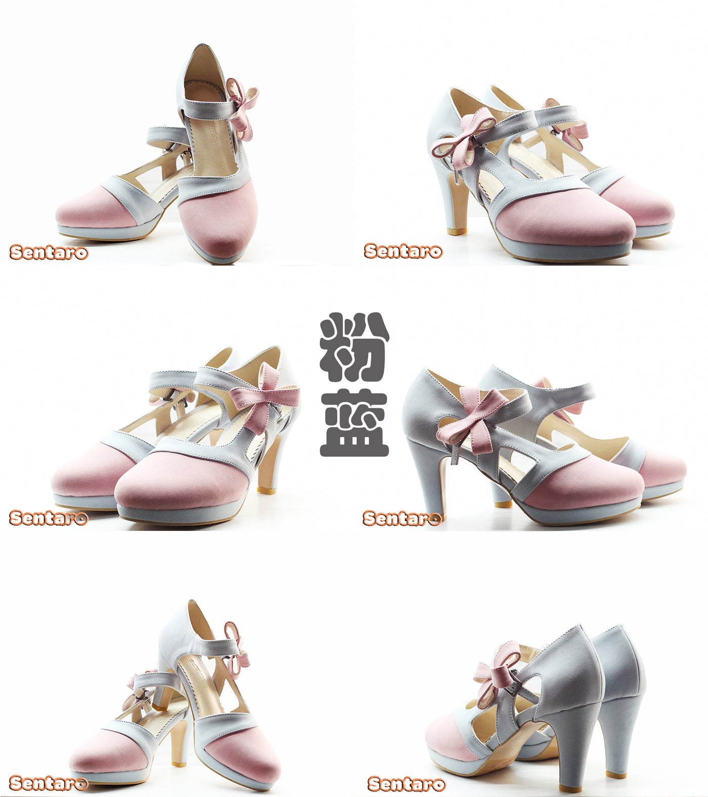 Sentaro GIN. Matte CLA Lolita Heels Shoes 36 pink with blue 