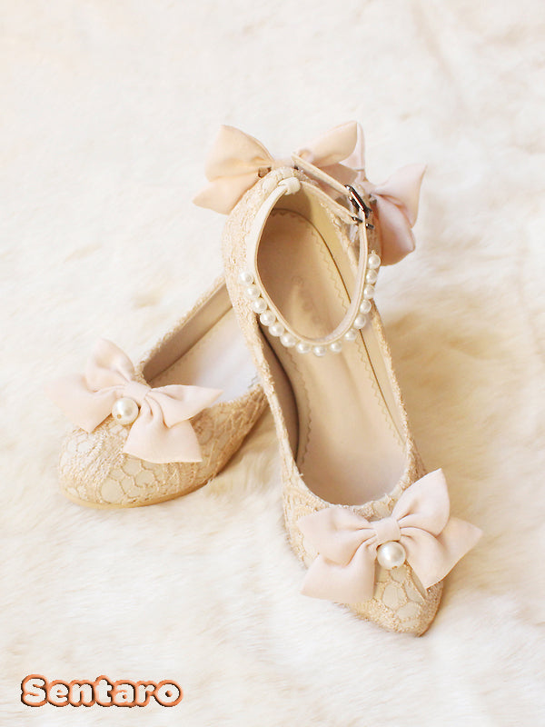 Sentaro Lace Bow Wedding Lolita Shoes Multicolors 36 champagne high heel 