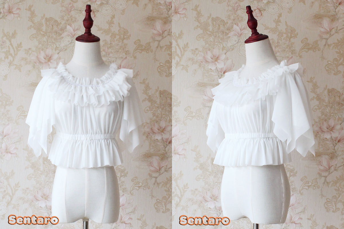 Sentaro~Butterfly Cookies~Summer Fly Sleeves Lolita Chiffon Blouse free size milk white 