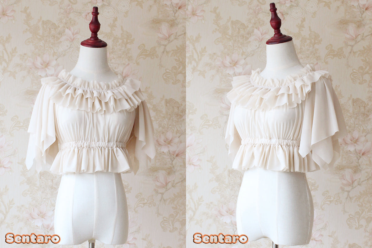 Sentaro~Butterfly Cookies~Summer Fly Sleeves Lolita Chiffon Blouse free size ivory (pre-order) 