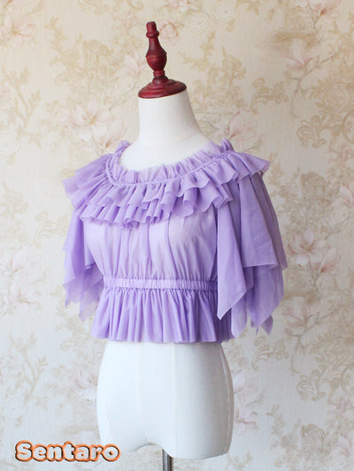 Sentaro~Butterfly Cookies~Summer Fly Sleeves Lolita Chiffon Blouse free size violet 