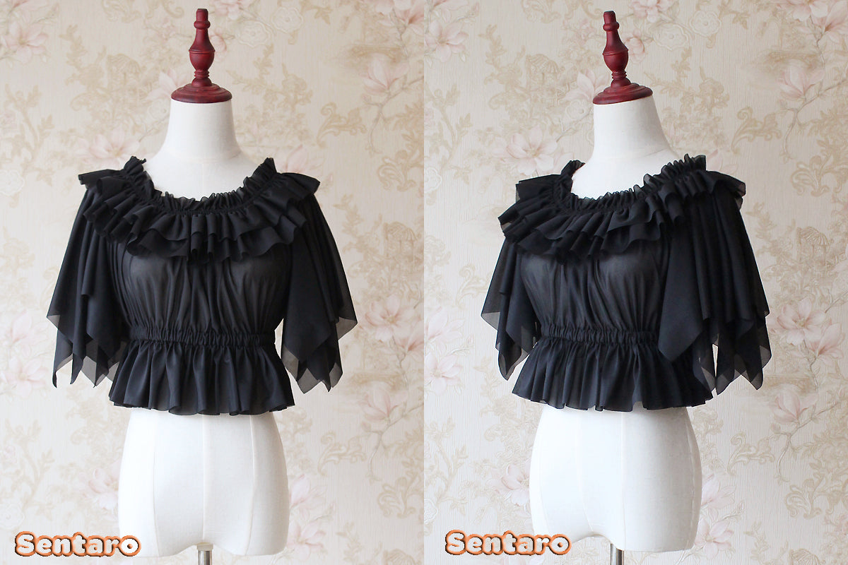Sentaro~Butterfly Cookies~Summer Fly Sleeves Lolita Chiffon Blouse free size black 